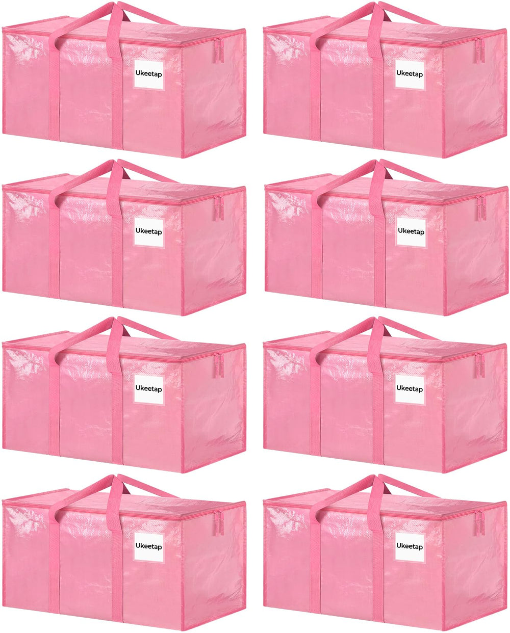 ukeetap front view pack of eight pink bags showing storage capacity and color, ideal for moves