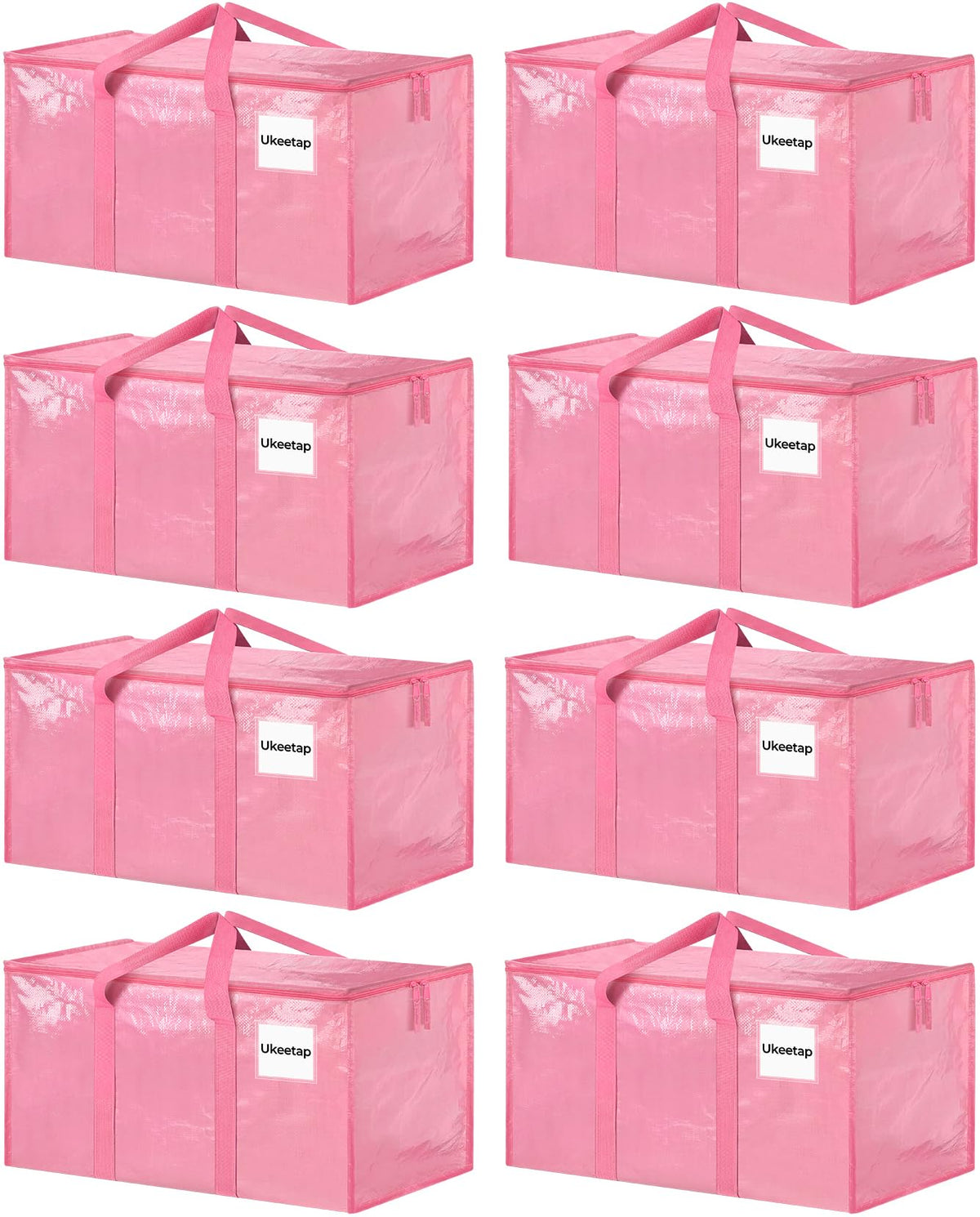 ukeetap front view pack of eight pink bags showing storage capacity and color, ideal for moves