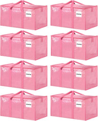 ukeetap front view pack of eight pink bags showing storage capacity and color, ideal for moves