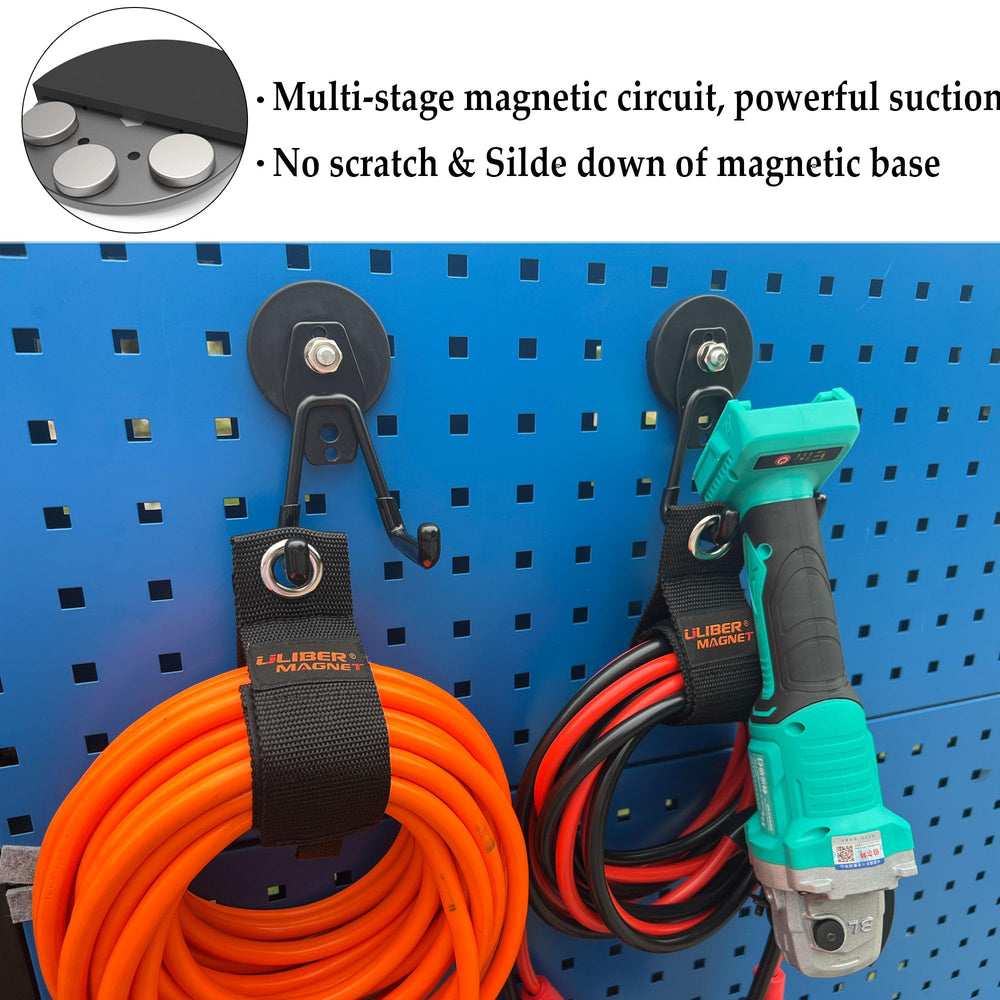 ULIBERMAGNET hooks in garage lifestyle scene keeping tools off the floor and visible