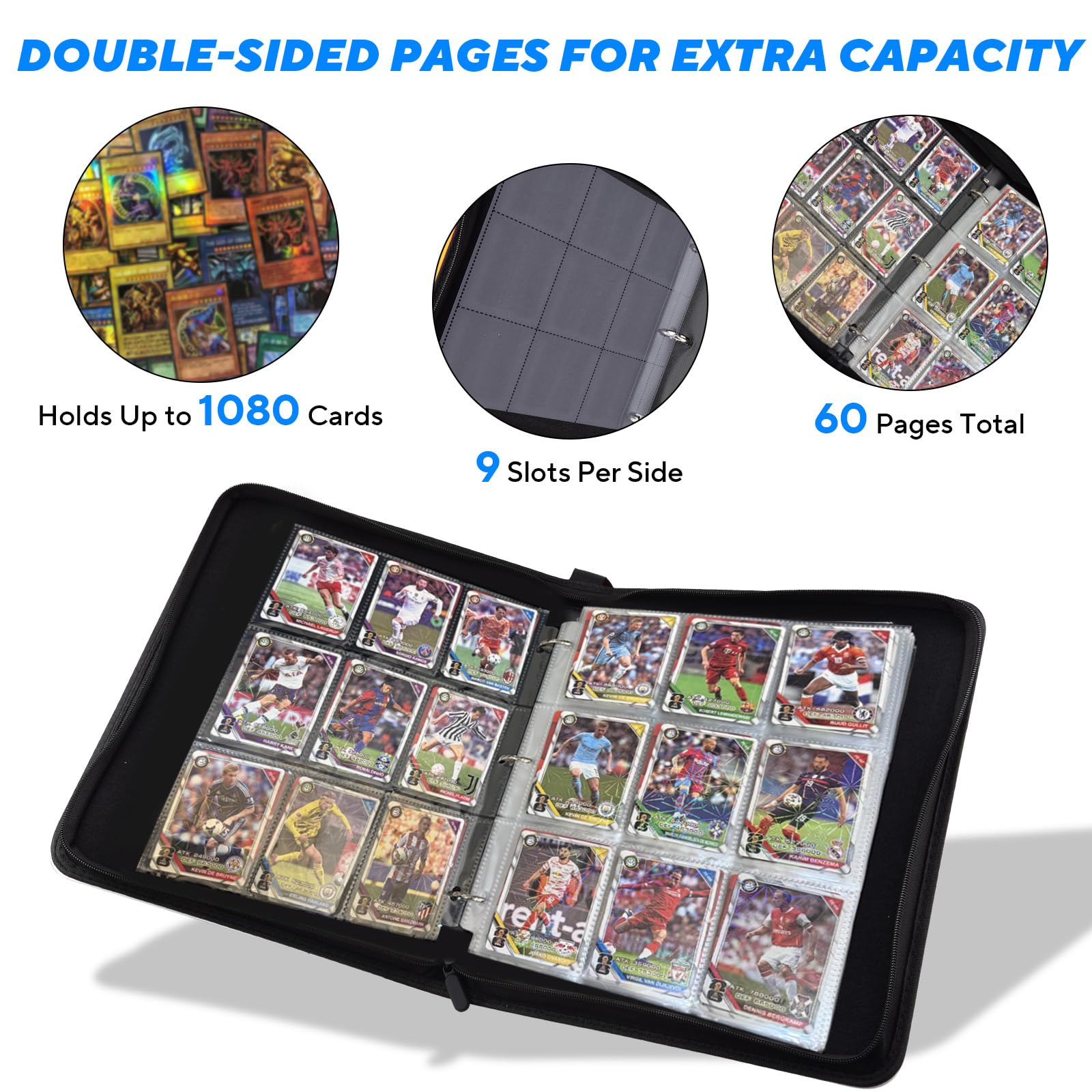 ULLTOON open binder displaying 9-pocket pages for neat card organization and quick access