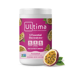 Ultima Replenisher canister front showcasing flavor and servings, easy identification benefit