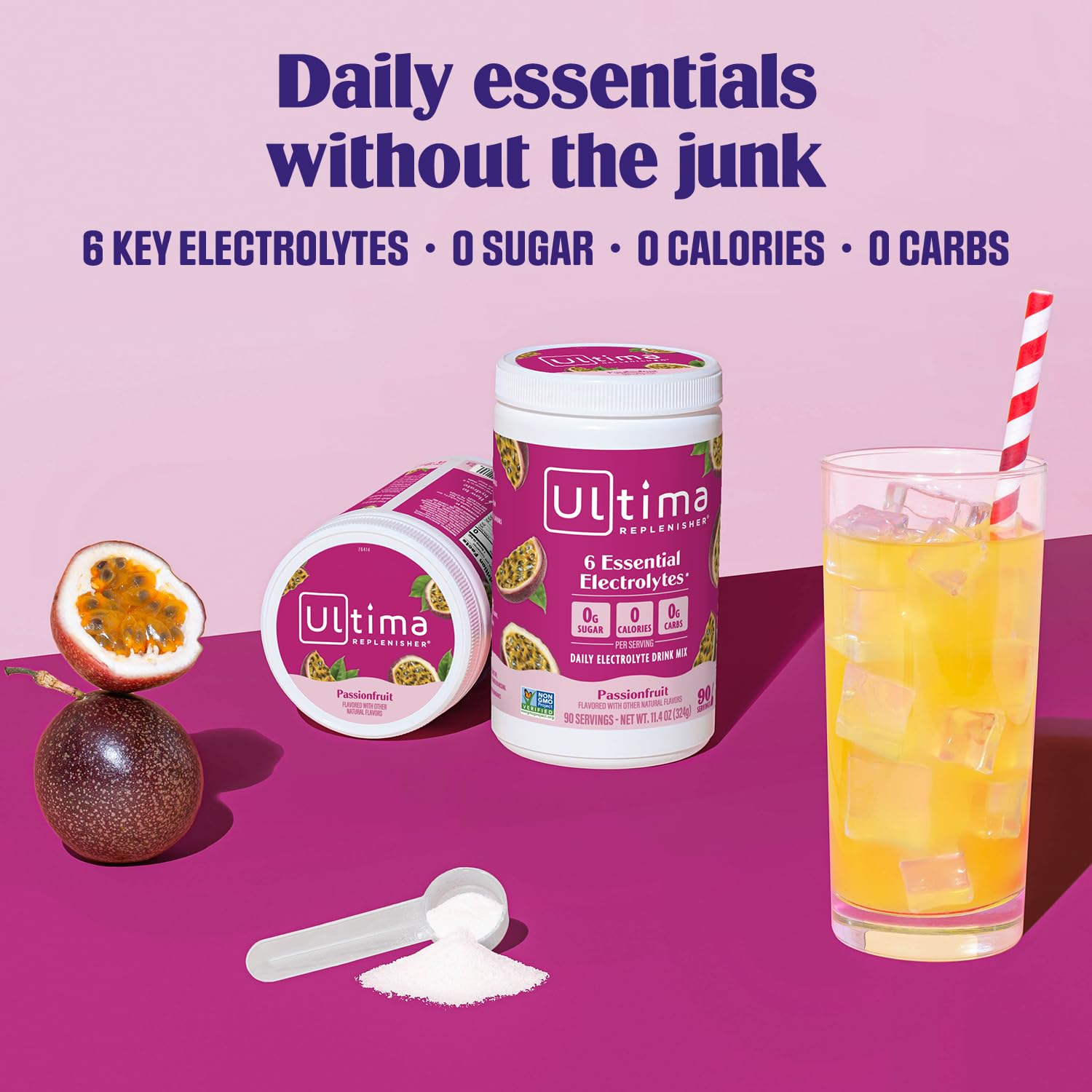 Ultima Replenisher label detail highlighting ingredients and sugar-free benefit