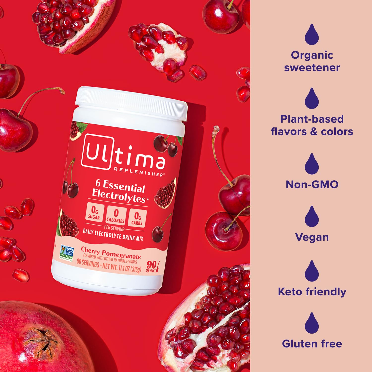 Ultima Replenisher nutrition panel visible to highlight electrolytes and zero sugar