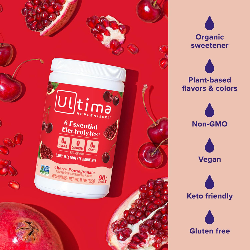 Ultima Replenisher nutrition panel visible to highlight electrolytes and zero sugar