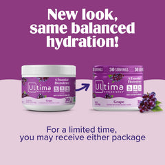 Glass of mixed grape electrolyte drink from Ultima Replenisher for refreshing hydration