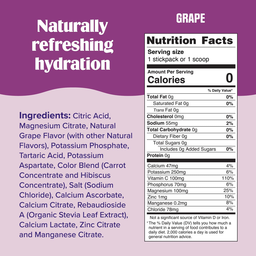 Scoop of Ultima Replenisher grape powder ready to measure one serving