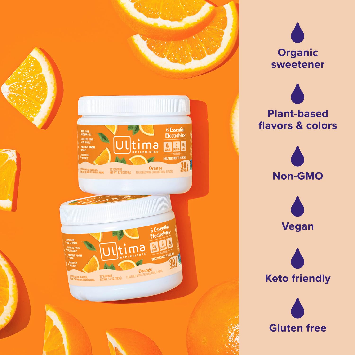 Ultima Replenisher label close-up highlighting electrolytes and ingredient transparency