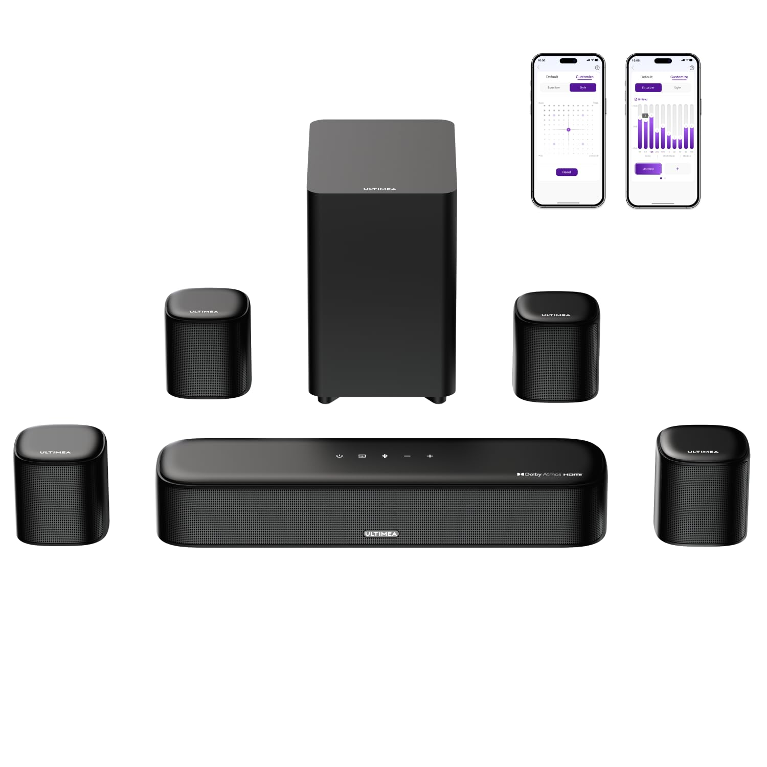 ULTIMEA front soundbar showing sleek design and clearer dialogue