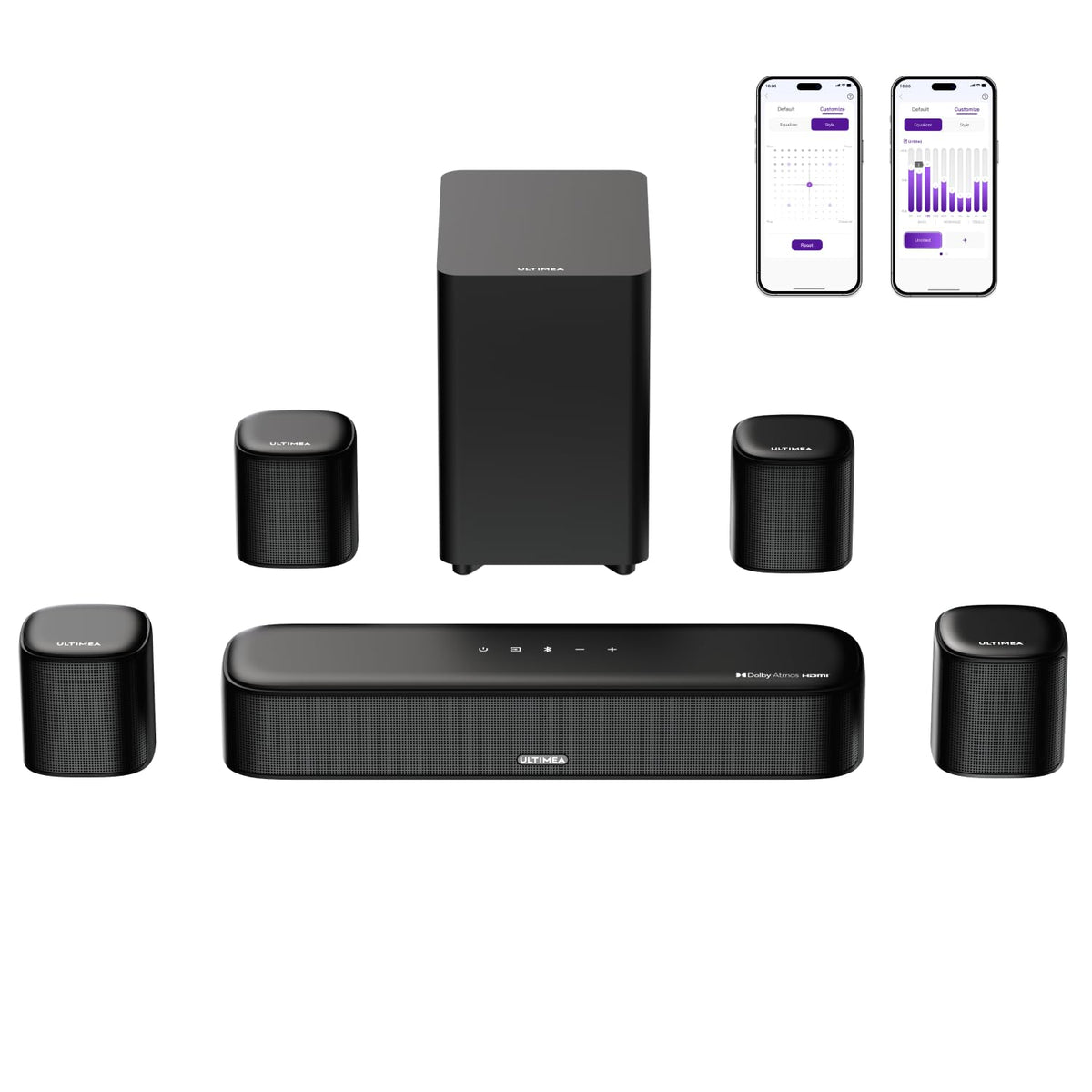 ULTIMEA front soundbar showing sleek design and clearer dialogue