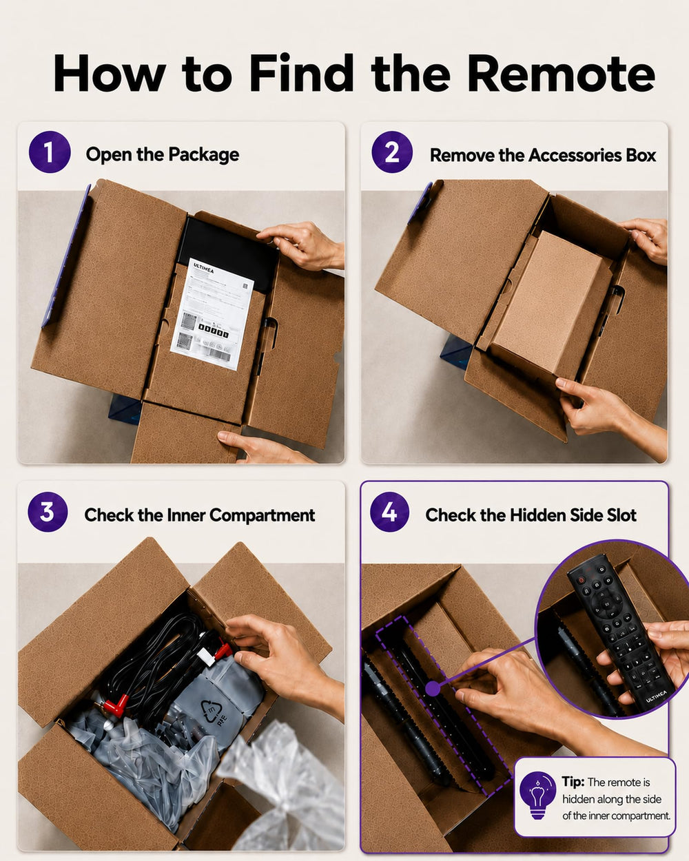 ULTIMEA packaging and contents layout showing included components and cables