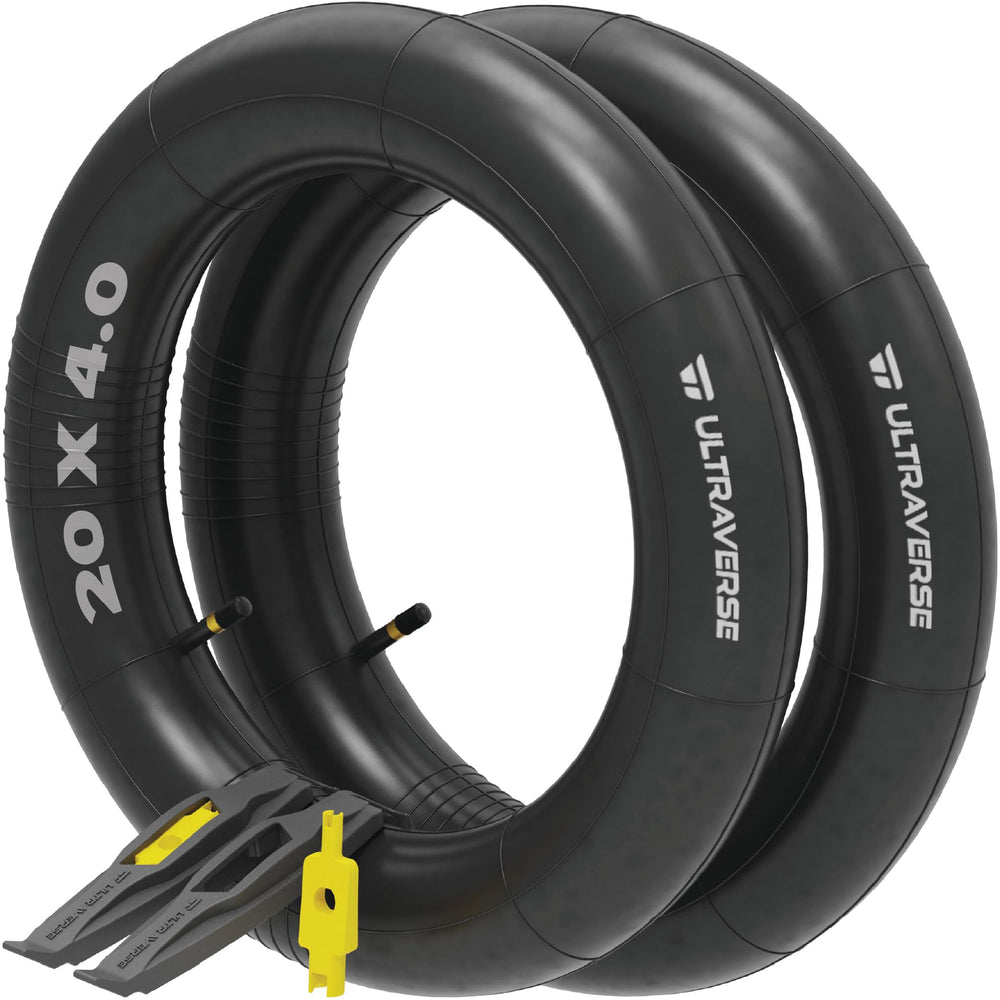 Ultraverse front packaging showing 2-pack 20x4.0 inner tubes for quick replacement