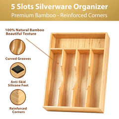 Umilife bamboo top view highlighting compartments for utensils and fast access benefit