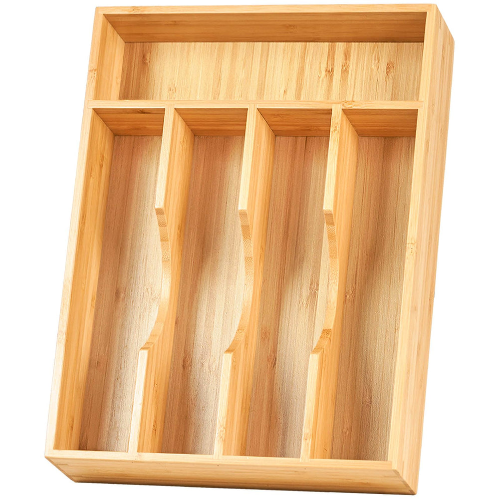 Umilife bamboo front view showing neat organized cutlery and natural finish benefit