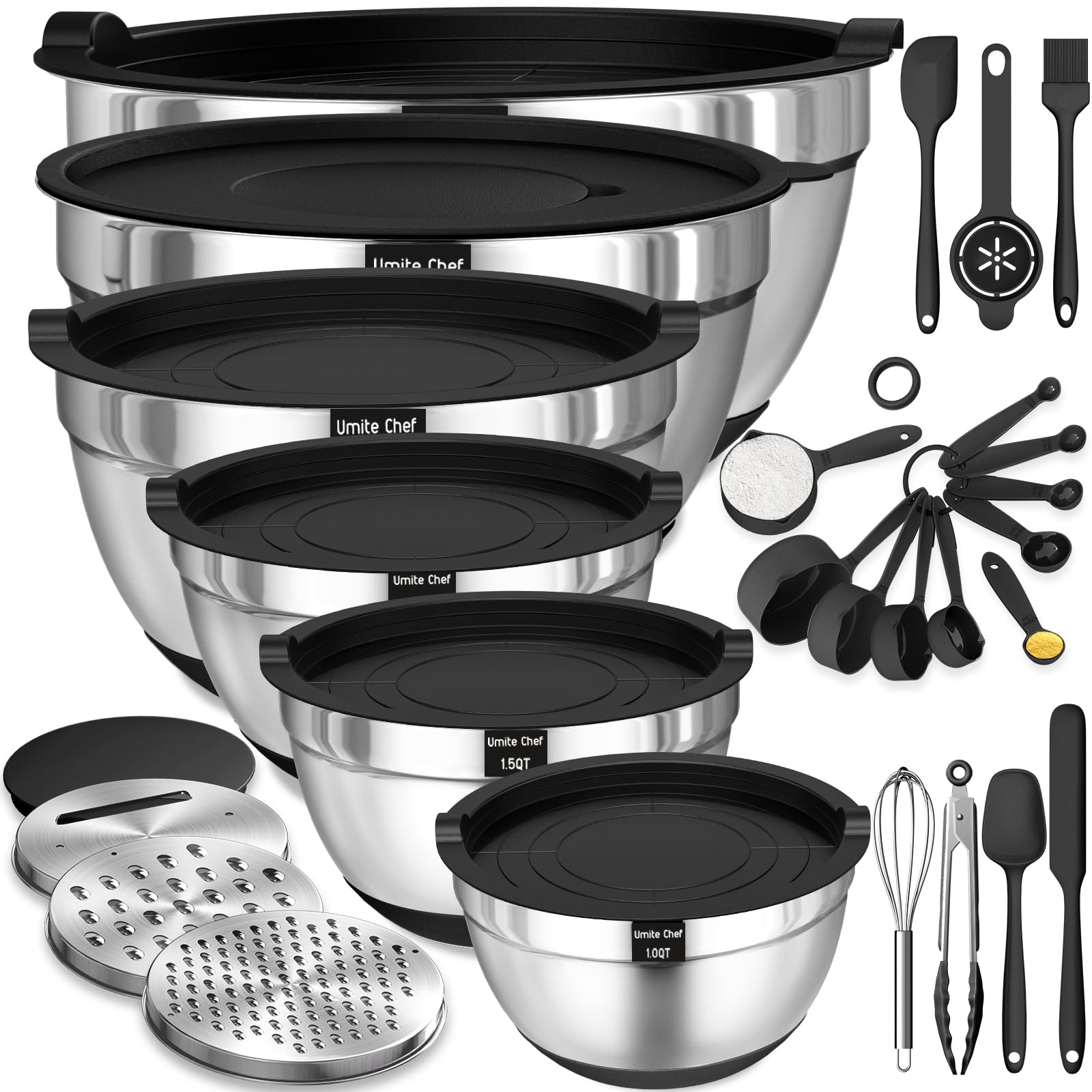 Umite Chef full set front view showing bowls lids and tools for efficient prep