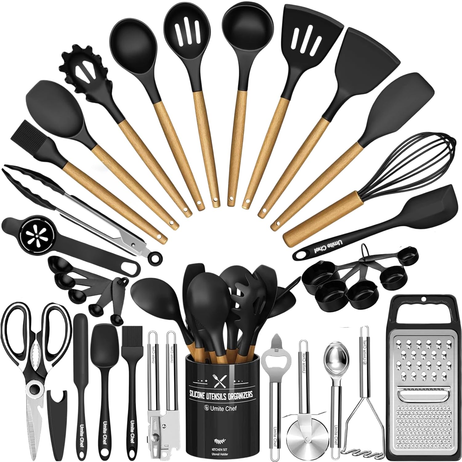 Umite Chef front packaging showing full 34-piece set and holder for organized storage