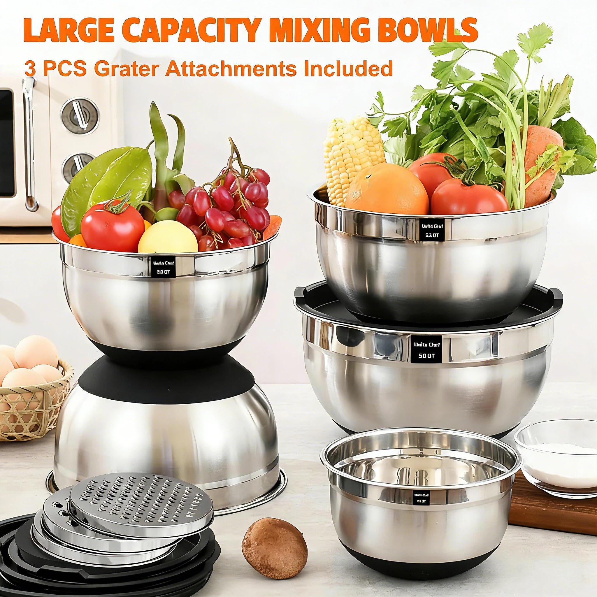 Umite Chef grater attachment shredding vegetables directly into bowl for convenience