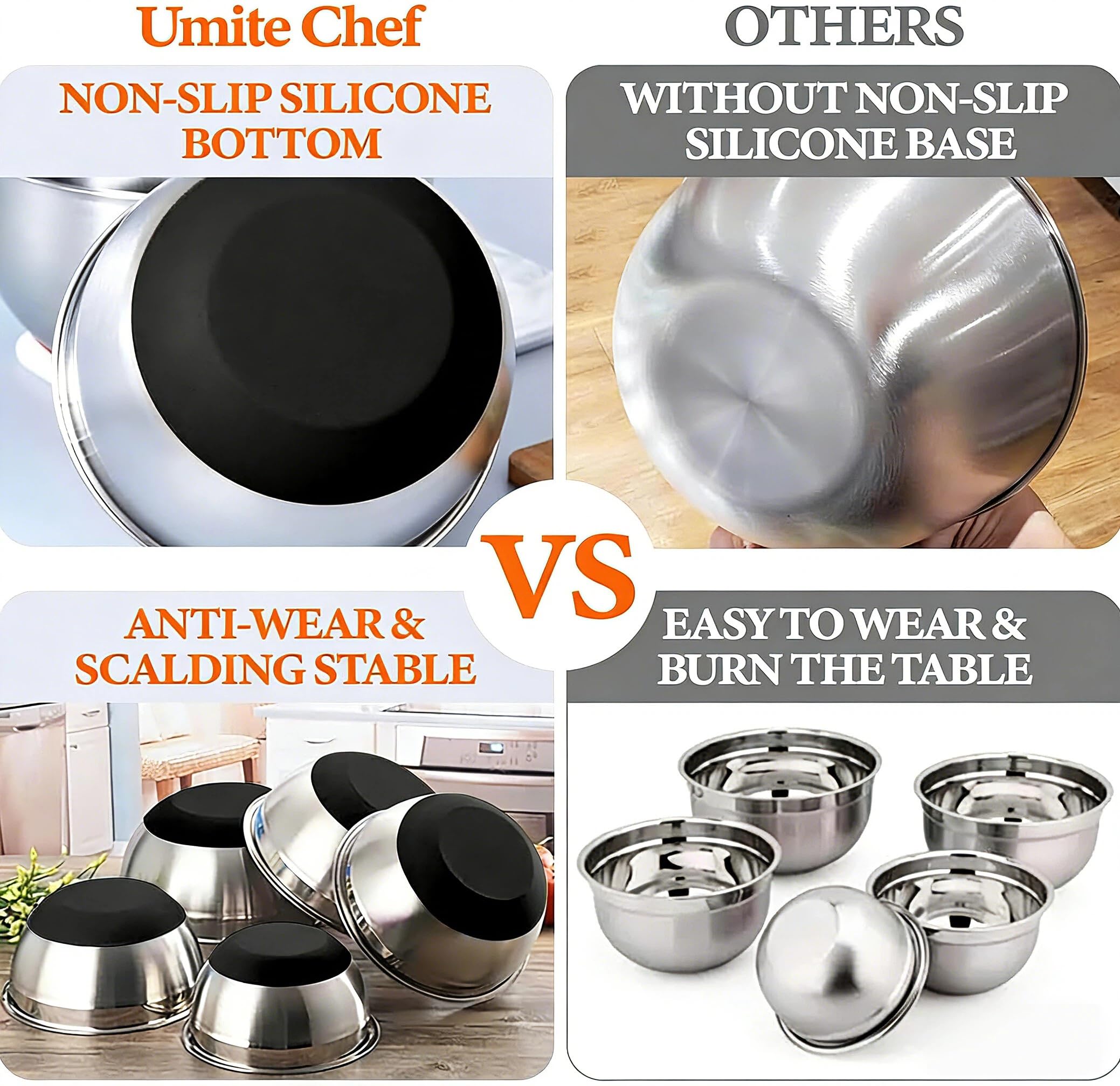 Umite Chef bowls on kitchen counter used for mixing and serving with utensils