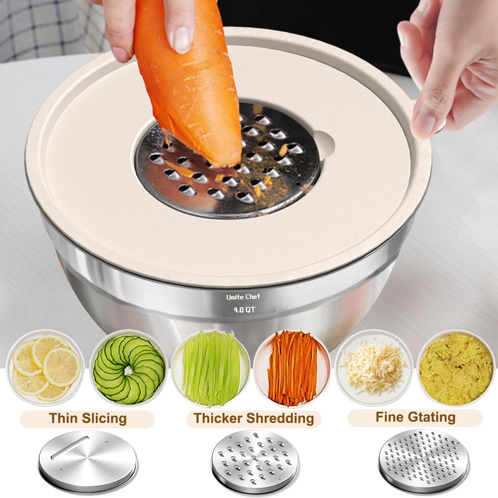 Umite Chef bowls on fridge shelf for size comparison, fits standard refrigerator storage