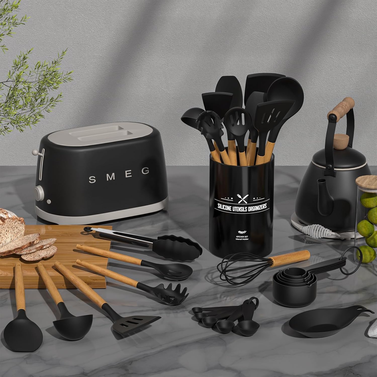 Umite Chef wooden-style handles close-up showing comfortable grip and durable look