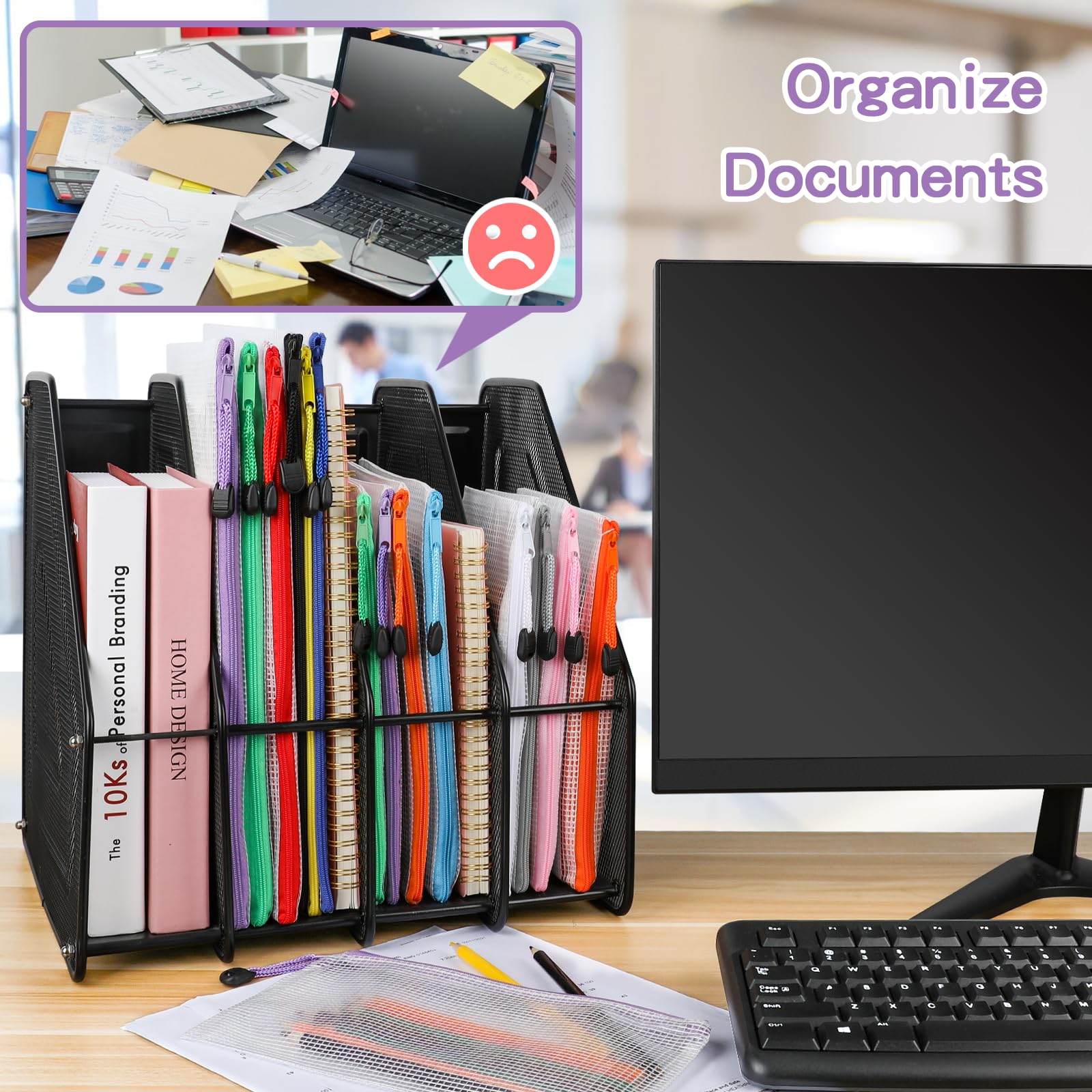Umriox pouch beside A4 paper illustrating size fit and convenient document storage
