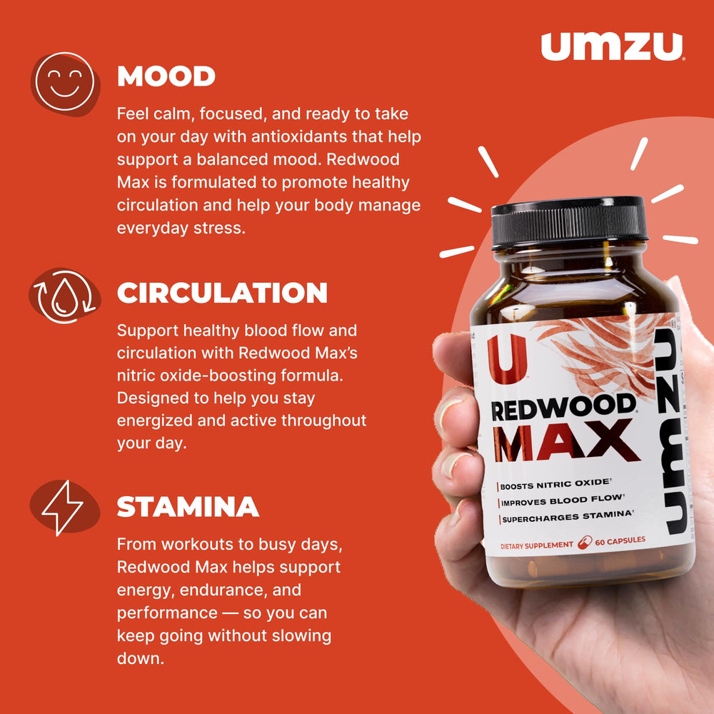 UMZU Redwood Max angled bottle highlighting premium packaging benefit