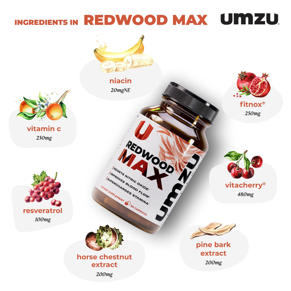 UMZU Redwood Max capsules close-up showing smooth finish and easy swallow