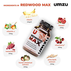 UMZU Redwood Max capsules close-up showing smooth finish and easy swallow