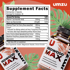 UMZU Redwood Max ingredient layout showing blends that support nitric oxide