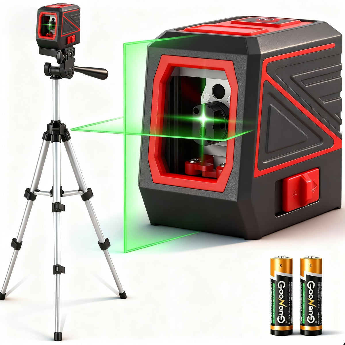 UNCANZEA front view of laser level showing clear green cross beam for accurate layout