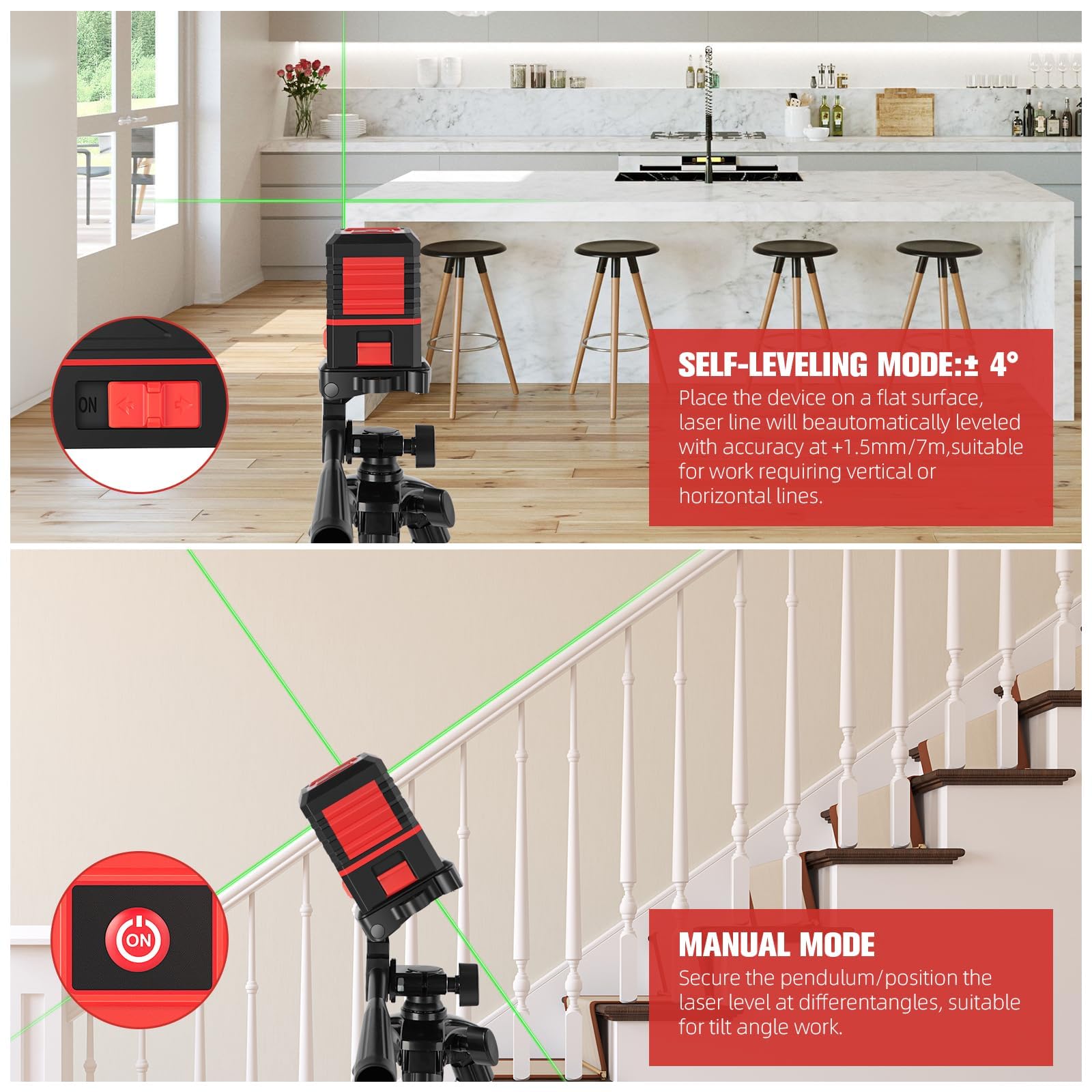 UNCANZEA laser level in use on indoor tile project improving alignment speed