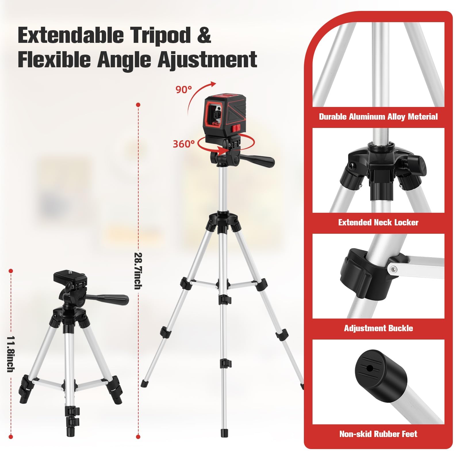 UNCANZEA tripod extended to 25.6 inches demonstrating stable height adjustment benefit
