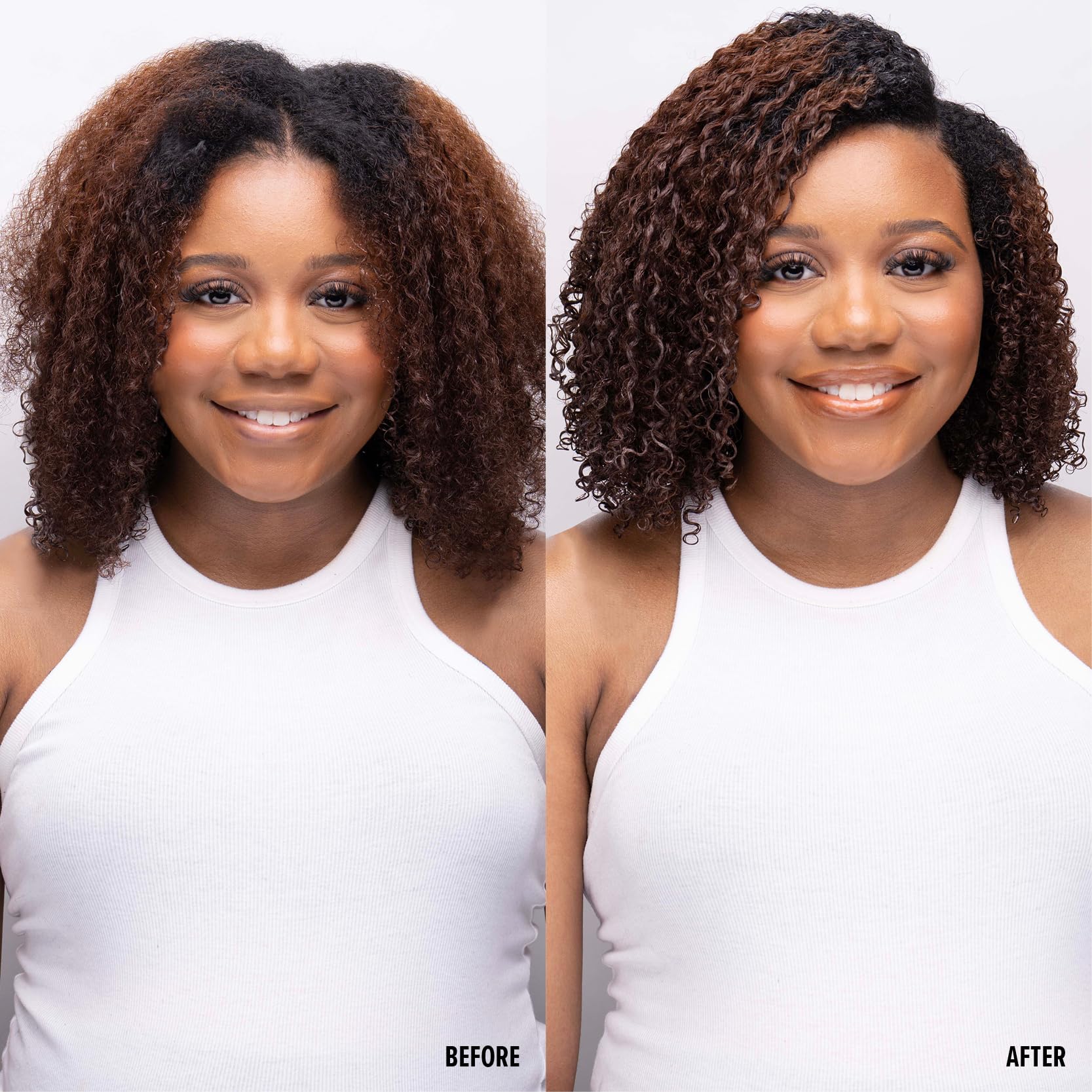 Uncle Funky's Daughter styled dry curls in lifestyle shot showing defined frizz-controlled finish