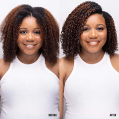 Uncle Funky's Daughter styled dry curls in lifestyle shot showing defined frizz-controlled finish