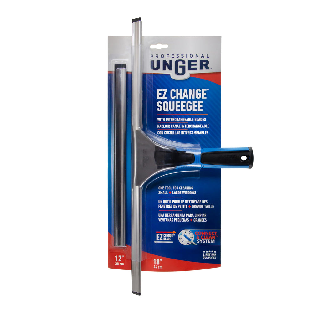 UNGER in-use cleaning a large storefront window for fast, uniform water removal