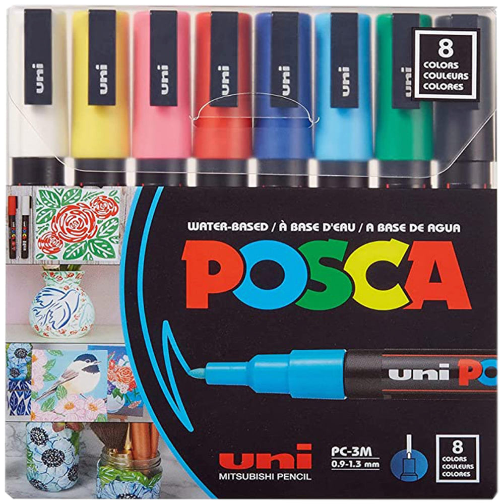 uni POSCA close-up of fine 0.9–1.3mm bullet tip showing precise line control