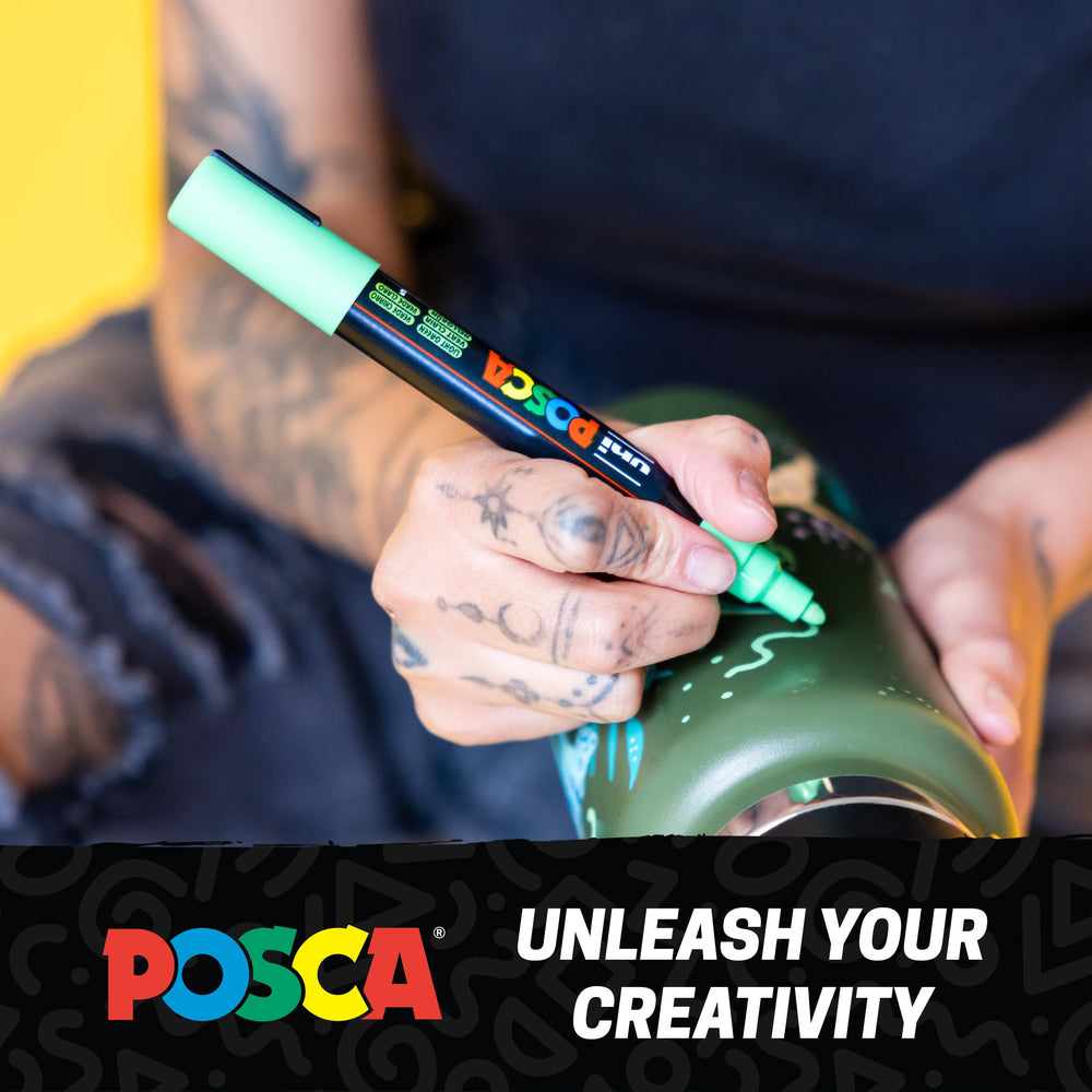 uni POSCA markers in kids crafting scene showing safe, ACMI-certified fun