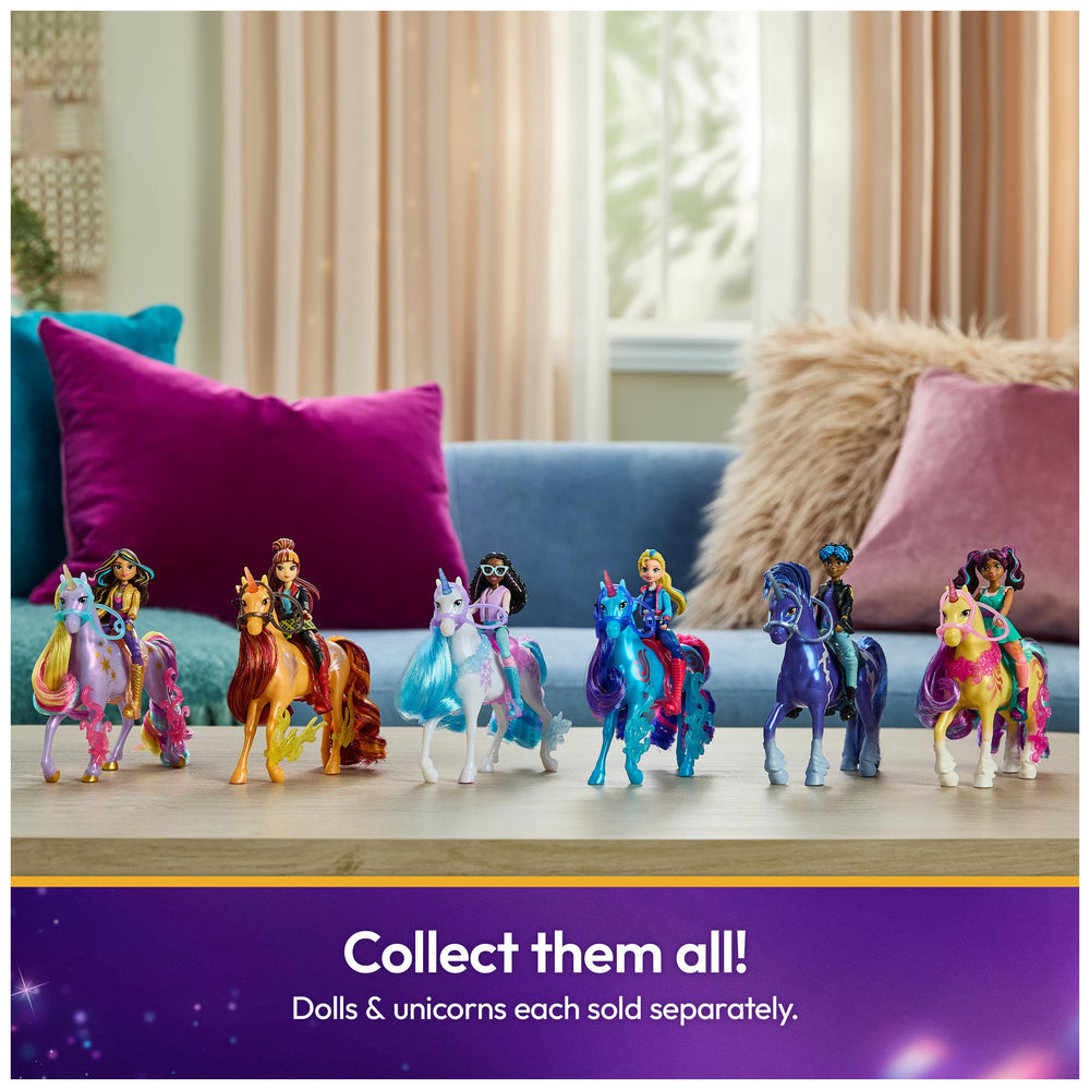 Unicorn Academy Rory posed riding Storm, encouraging imaginative adventures