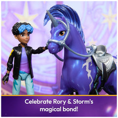 Unicorn Academy brush grooming Storm's dark blue mane and tail for styling