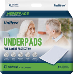 UNIFREE front packaging showing XL 50-count box and benefit of bulk protection
