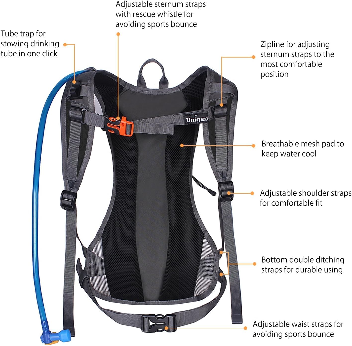Unigear drink tube and bite valve showing hands-free hydration ease