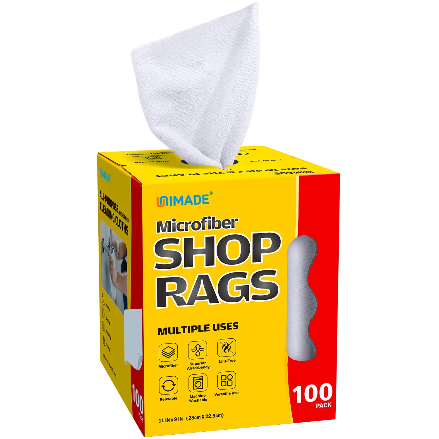 UNIMADE front packaging showing 100-sheet roll and durable design benefit
