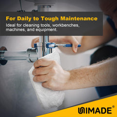 UNIMADE towel soaking oil on hands to demonstrate fast absorbency