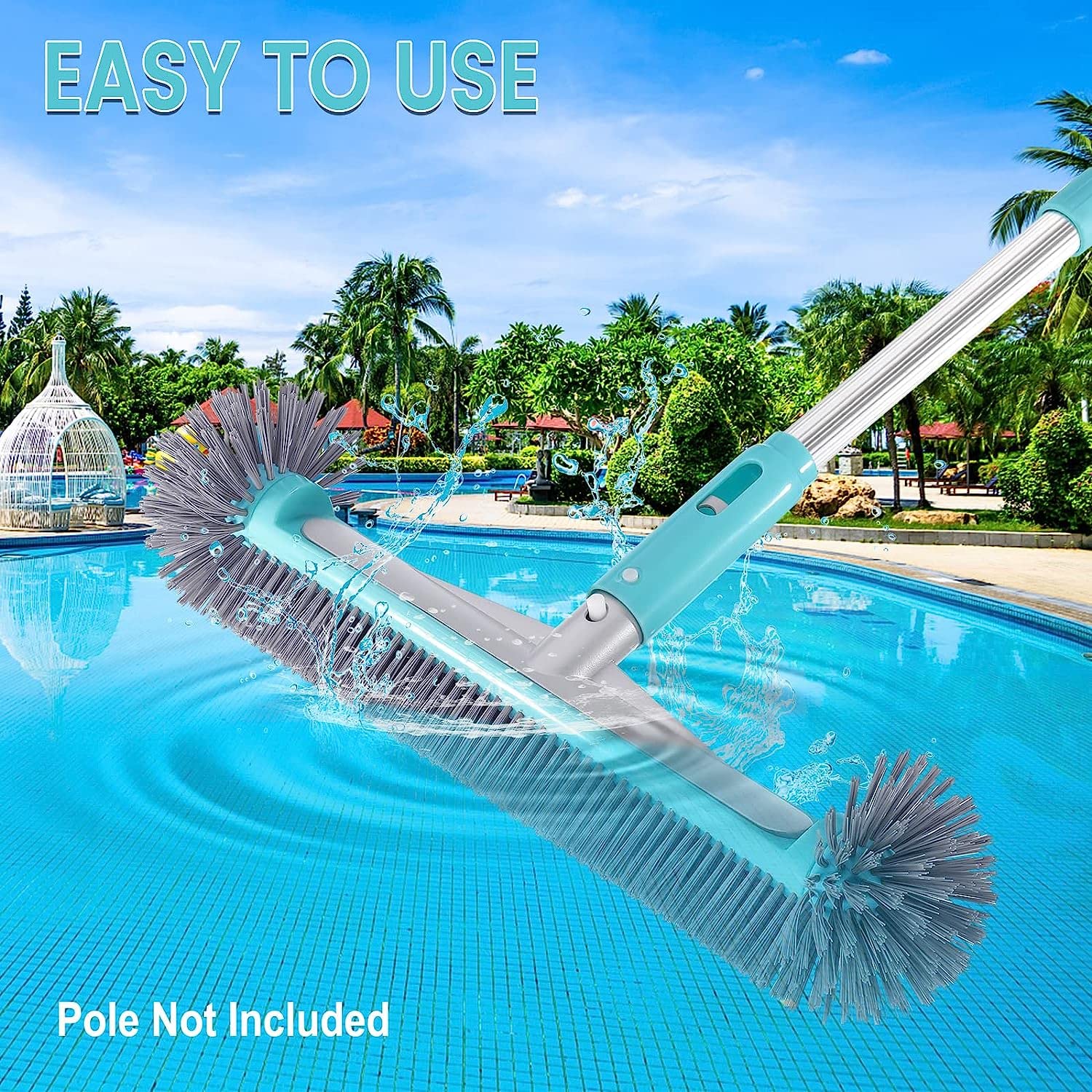 Unipool brush attached to telepole cleaning a pool wall for easy maintenance