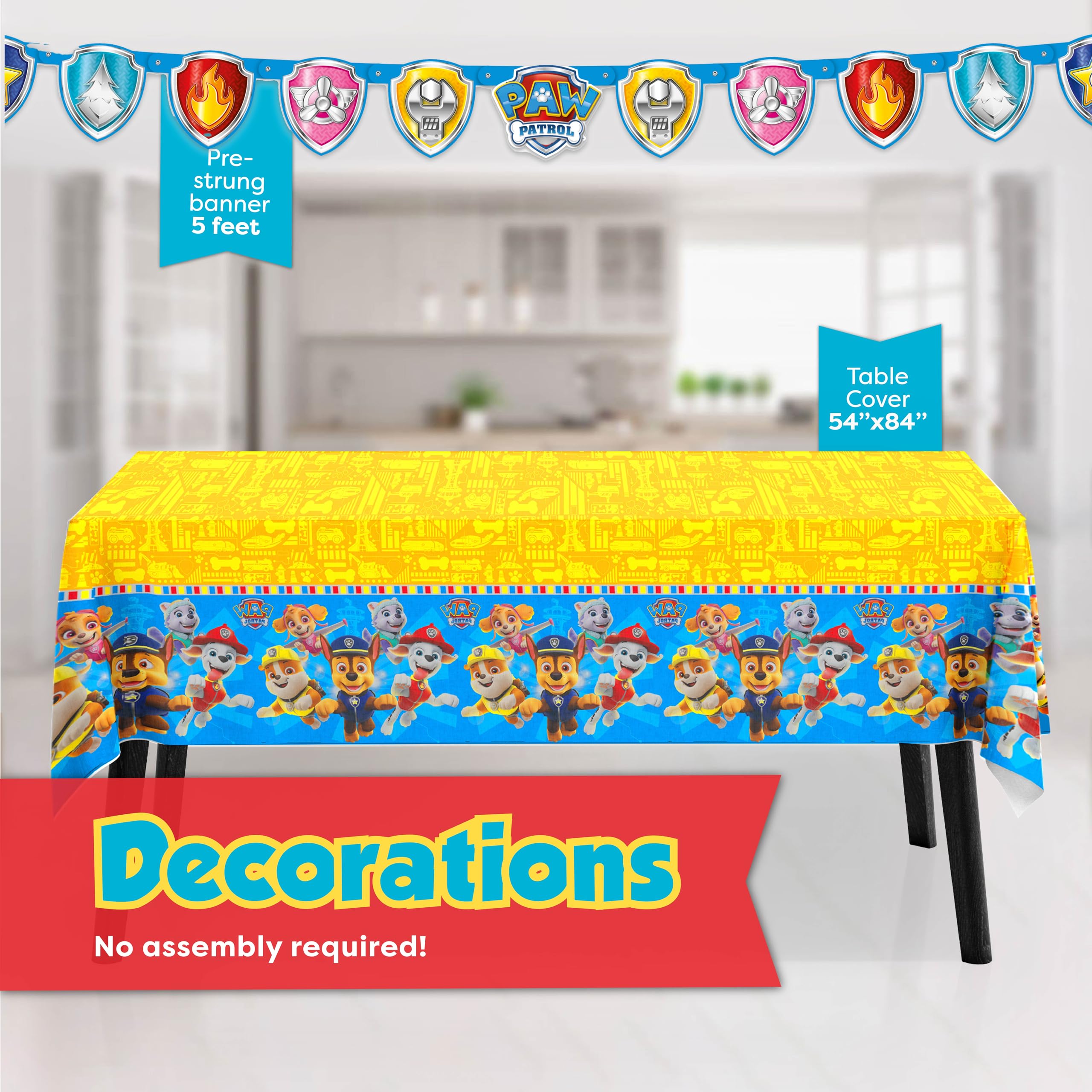 Unique brand pre-assembled banner hung in living room creating instant theme