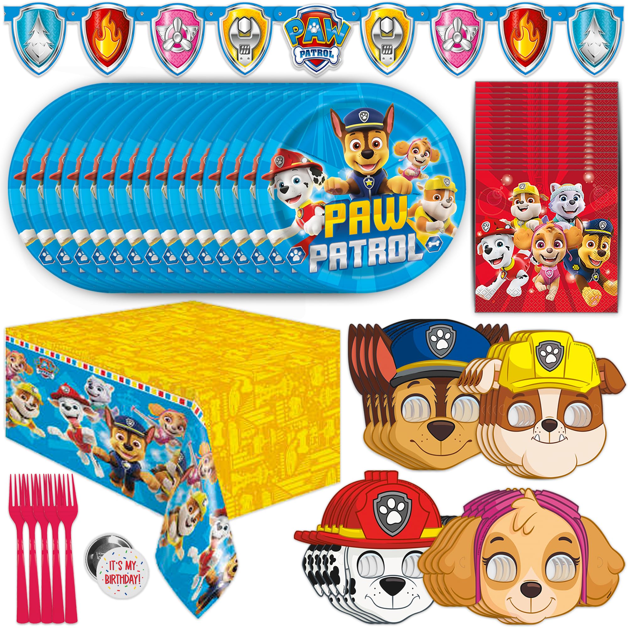 Unique brand front packaging showing full Paw Patrol party kit and contents