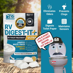 Unique RV Digest-It Ultra pod dissolving in toilet to show fast activation