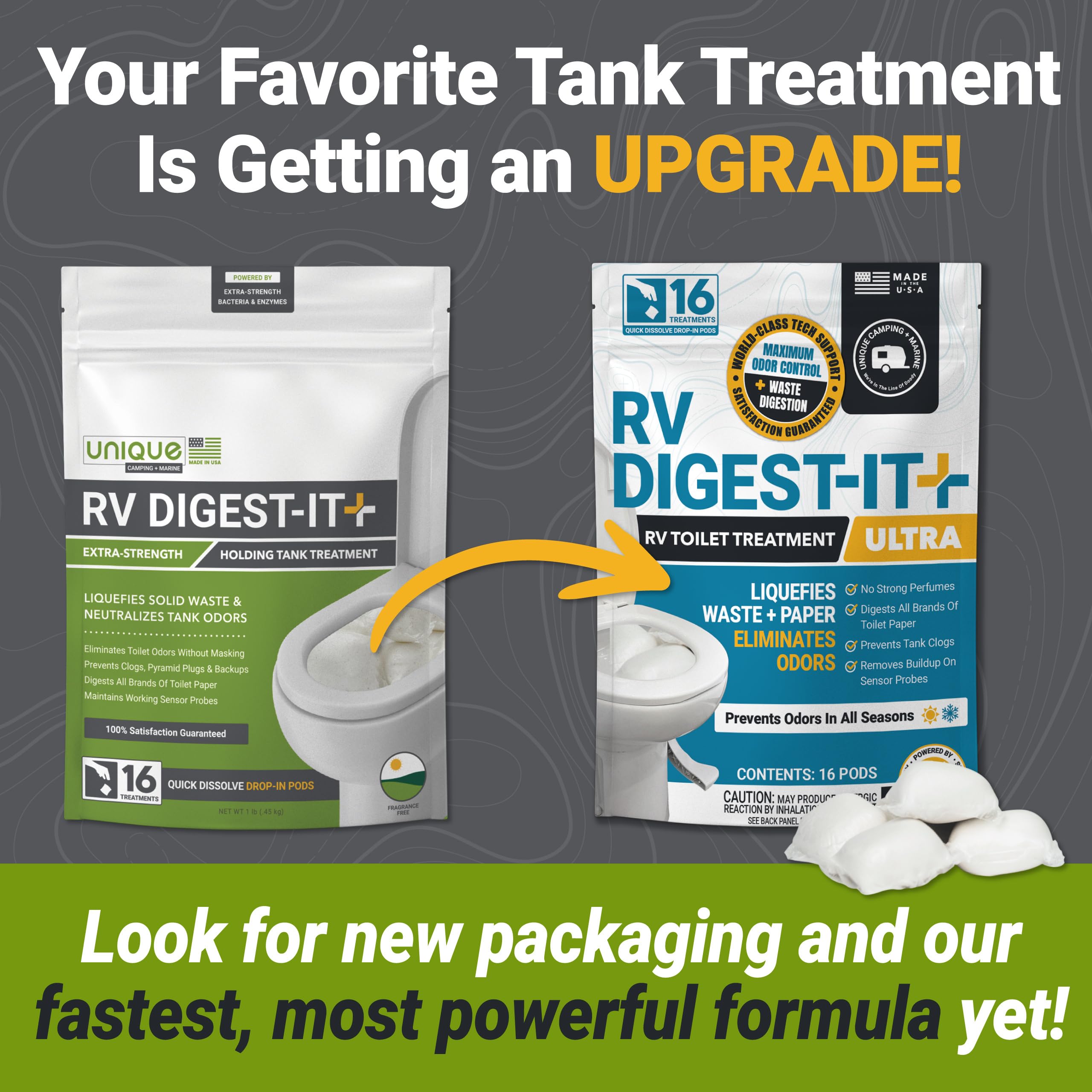 Unique RV Digest-It Ultra single pod close-up highlighting pre-measured convenience