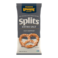 Unique Snacks front packaging showing pack of 3 pretzels and Kosher logo for clear purchase benefit