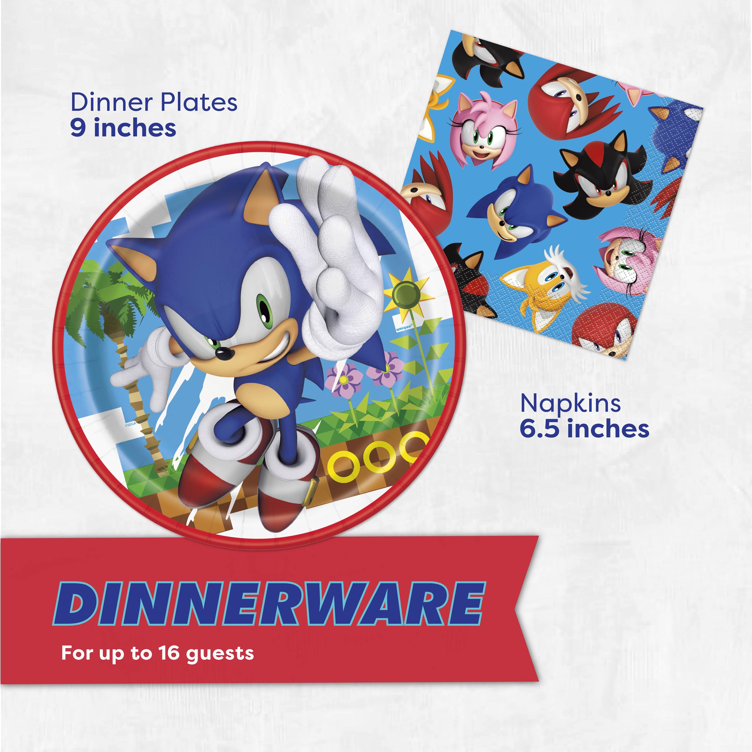 Unique Sonic banner and sticker displayed delivering instant birthday atmosphere